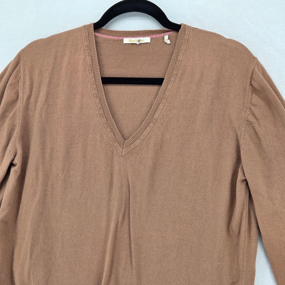 Barbour Women Large *read* Cotton Cashmere Blend V Neck Sweater Brown